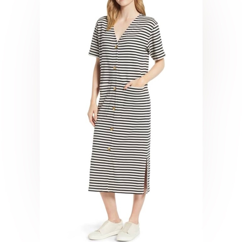 Lou and Grey Striped Black and White Button Up Dress